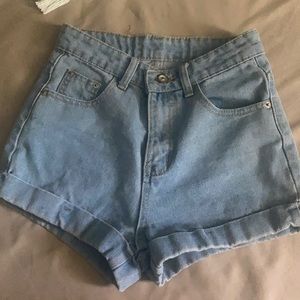 Light blue high rise shorts